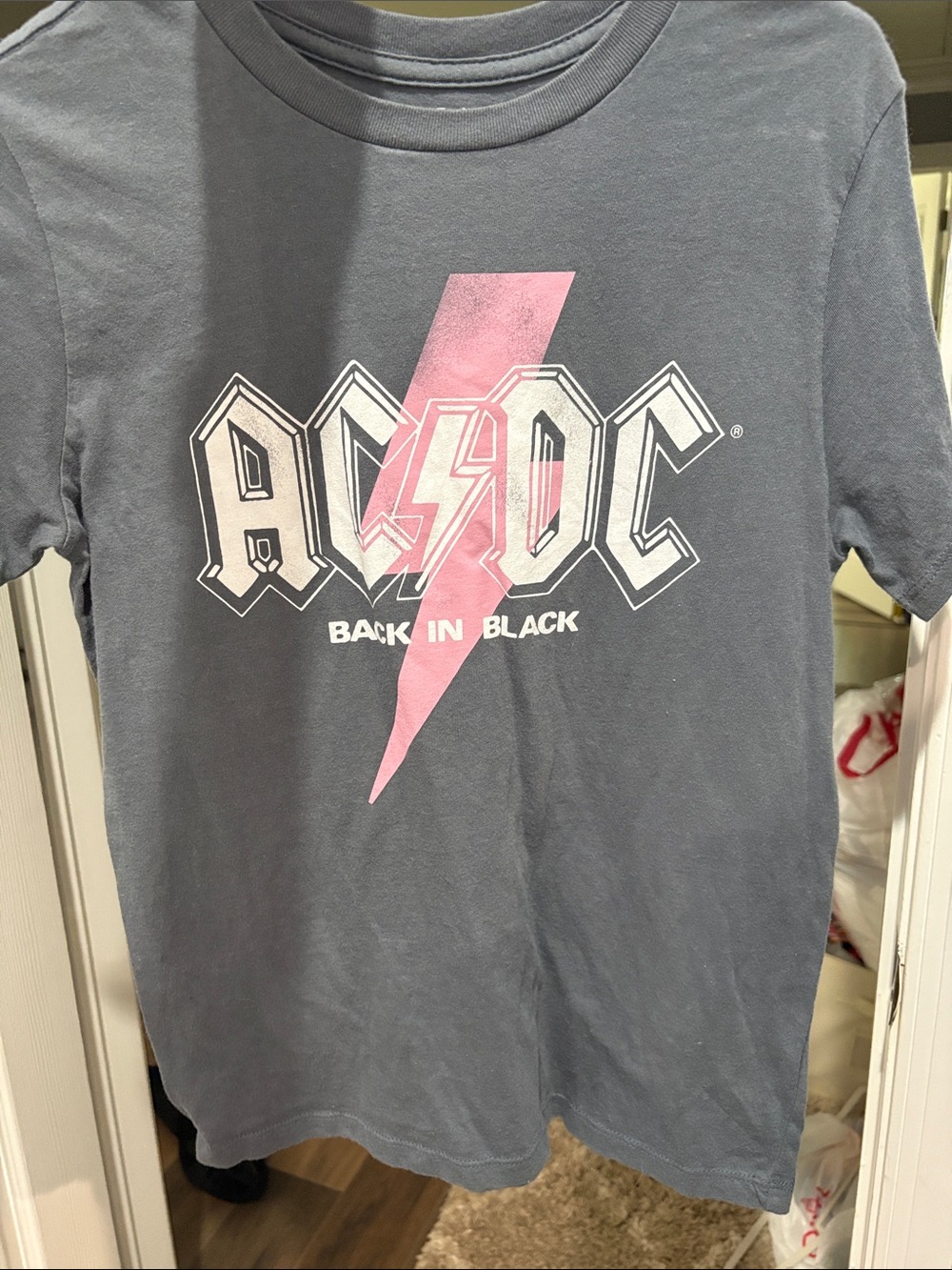 AC/DC Grey Tee with Pink Lightning Bolt Graphic